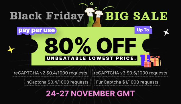 Black Friday 2023, Enjoy Capsolver Unbeatable Up to 80% Off Black Friday Deals.