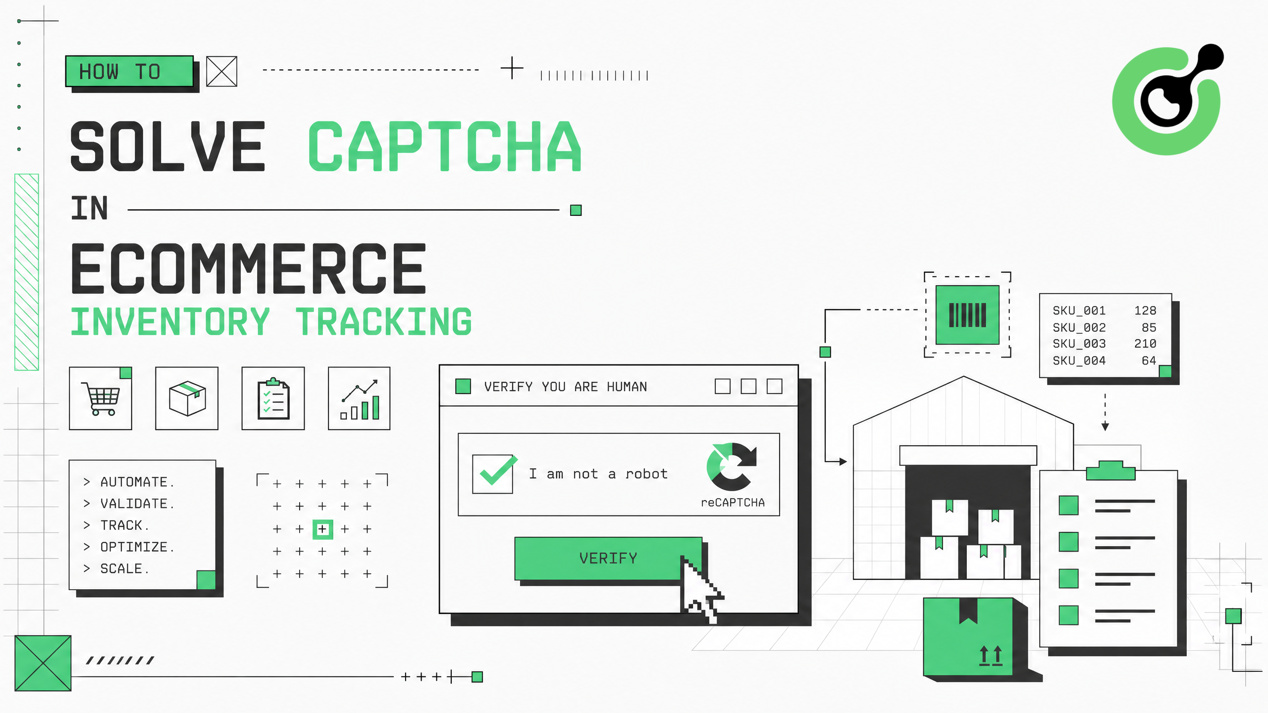 Ecommerce inventory dashboard showing CAPTCHA prompts and automation tools
