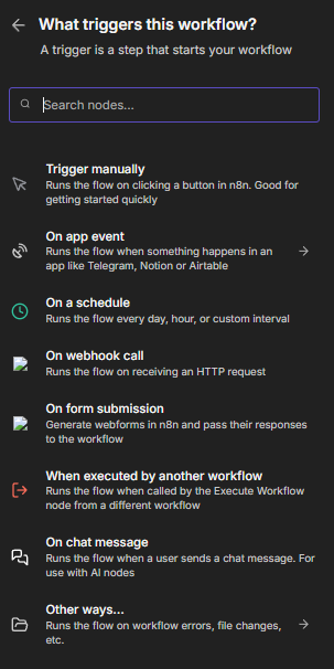 n8n trigger options