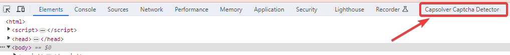 CapSolver Captcha Detector tab in DevTools