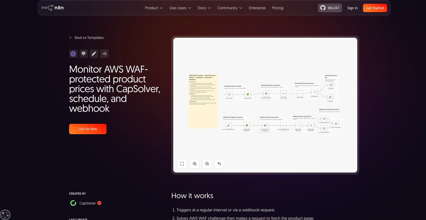 AWS WAF कीमत निगरानी n8n टेम्पलेट 