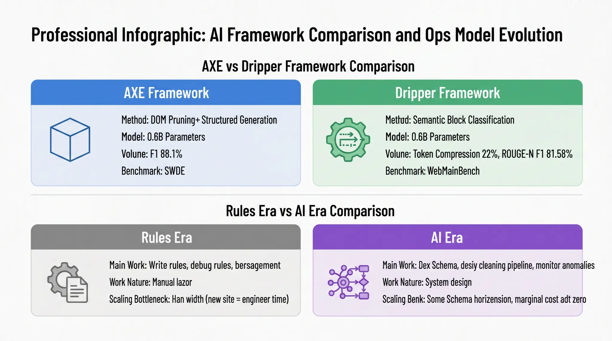 Figure 1-6: Comparison of AXE and Dripper Frameworks, and Evolution of Operation and Maintenance Modes in Rule Era vs. AI Era